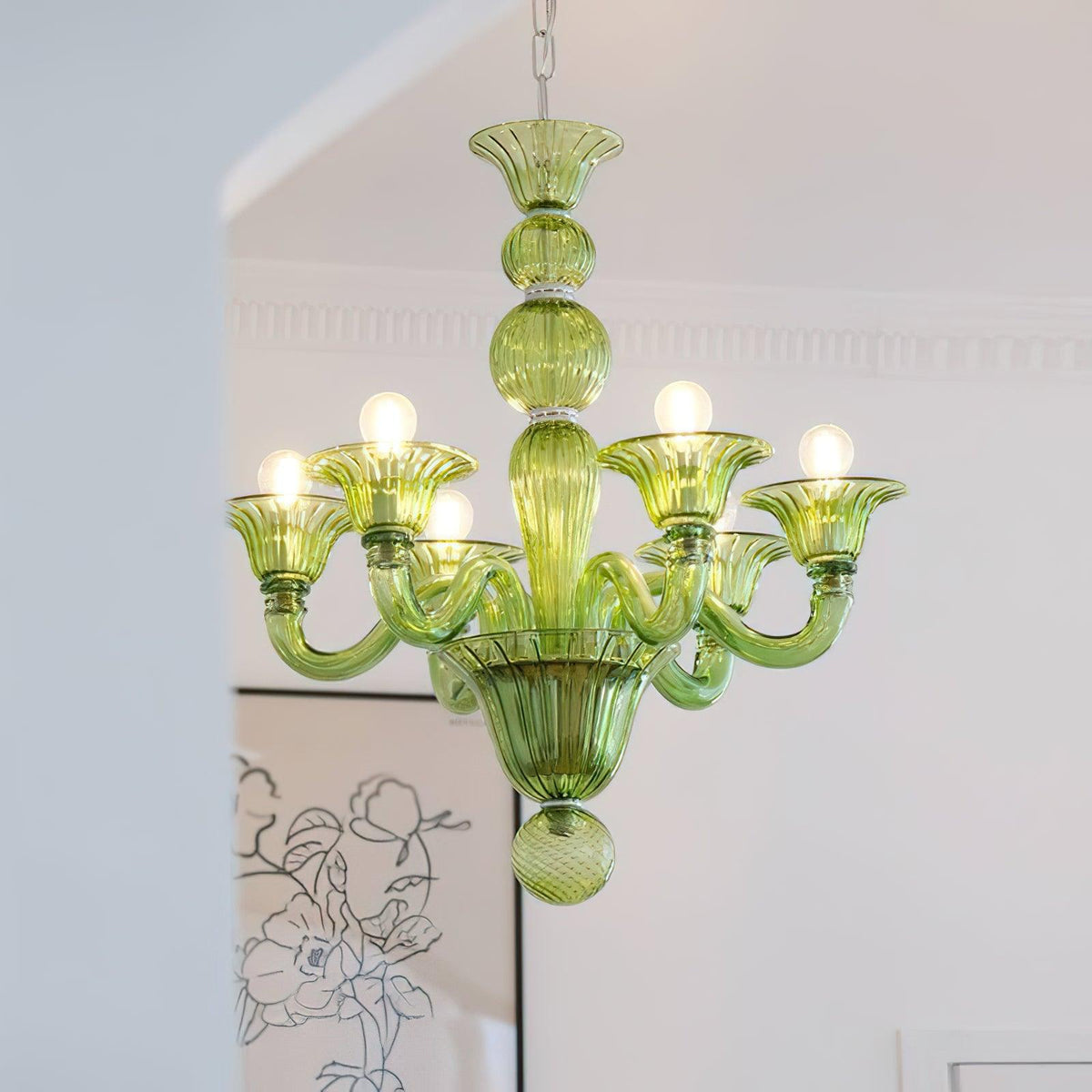 Murano Glass Chandelier Hand-Blown Organic Silhouette | Art Deco Style Ceiling Light | Hardwired Artisanal Interior Decor