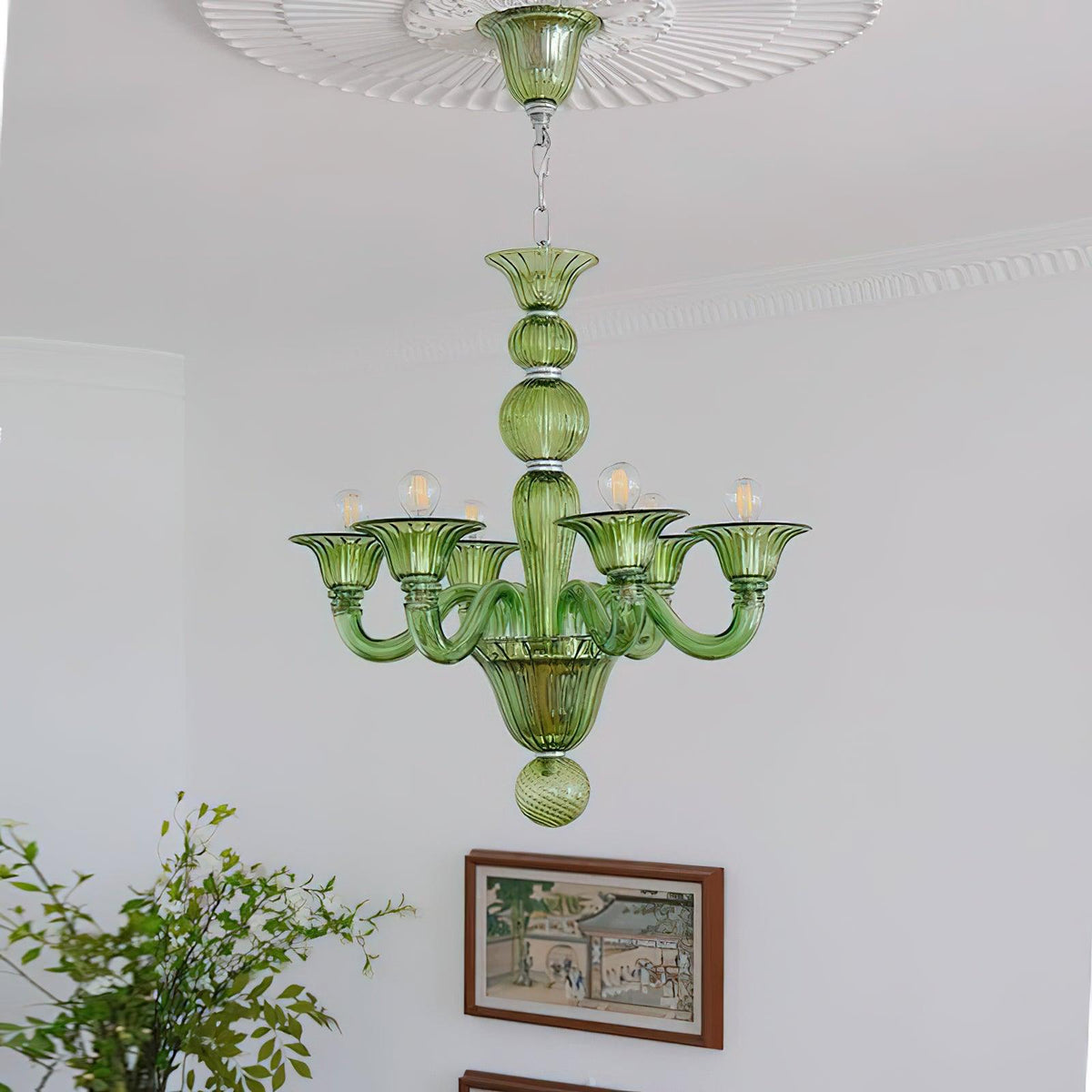 Murano Glass Chandelier Hand-Blown Organic Silhouette | Art Deco Style Ceiling Light | Hardwired Artisanal Interior Decor