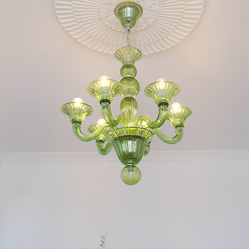 Murano Glass Chandelier Hand-Blown Organic Silhouette | Art Deco Style Ceiling Light | Hardwired Artisanal Interior Decor