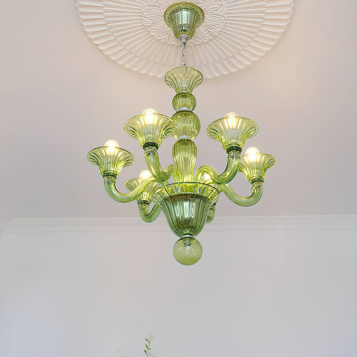 Murano Glass Chandelier Hand-Blown Organic Silhouette | Art Deco Style Ceiling Light | Hardwired Artisanal Interior Decor