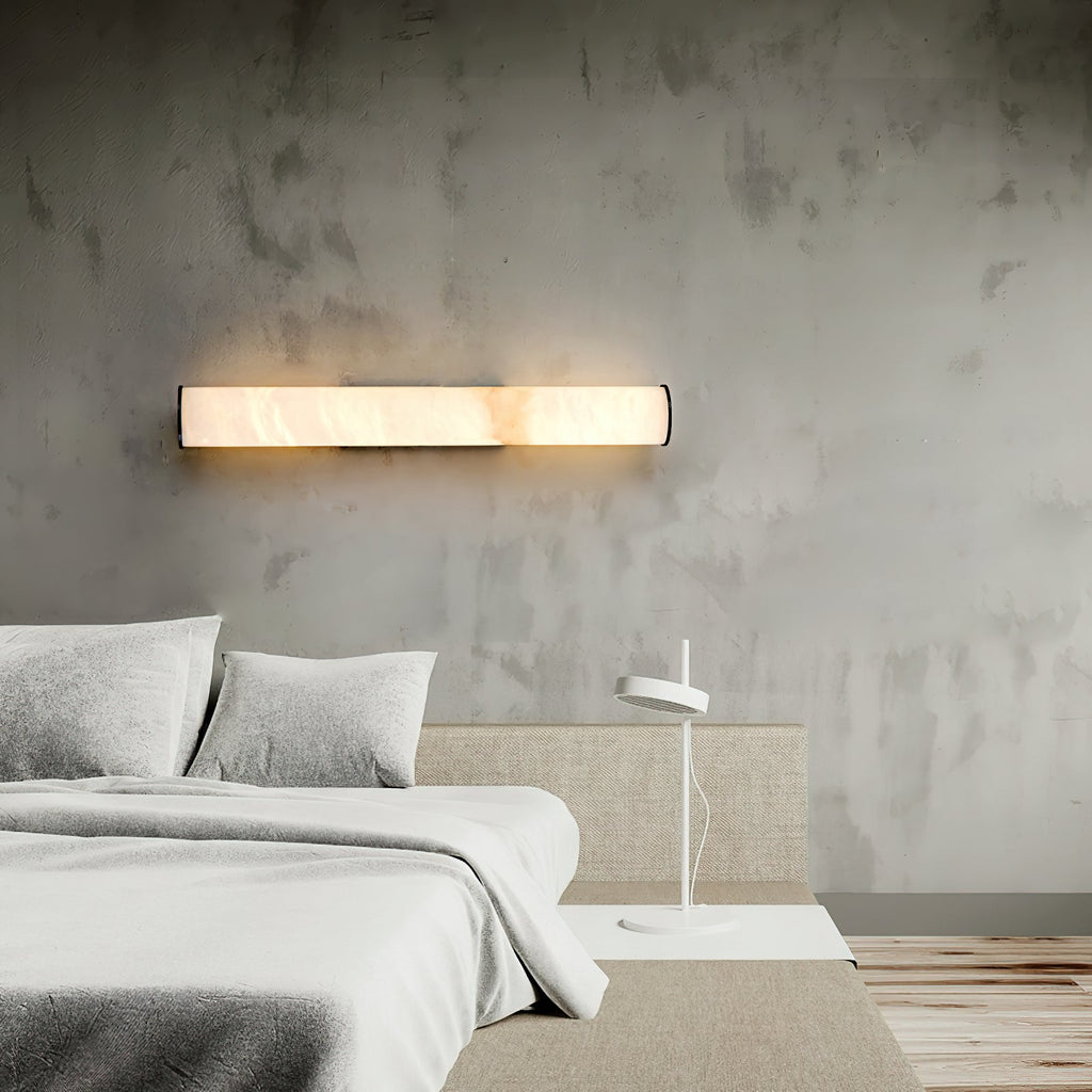 Wall Lamp Brass and Alabaster Integrated LED | Minimalist Modern Style | Natural Stone Pattern Sconce Lighting Fixture