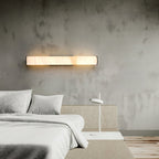Wall Lamp Brass and Alabaster Integrated LED | Minimalist Modern Style | Natural Stone Pattern Sconce Lighting Fixture