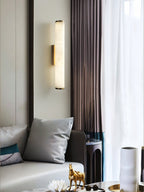 Wall Lamp Brass and Alabaster Integrated LED | Minimalist Modern Style | Natural Stone Pattern Sconce Lighting Fixture