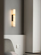 Wall Lamp Brass and Alabaster Integrated LED | Minimalist Modern Style | Natural Stone Pattern Sconce Lighting Fixture