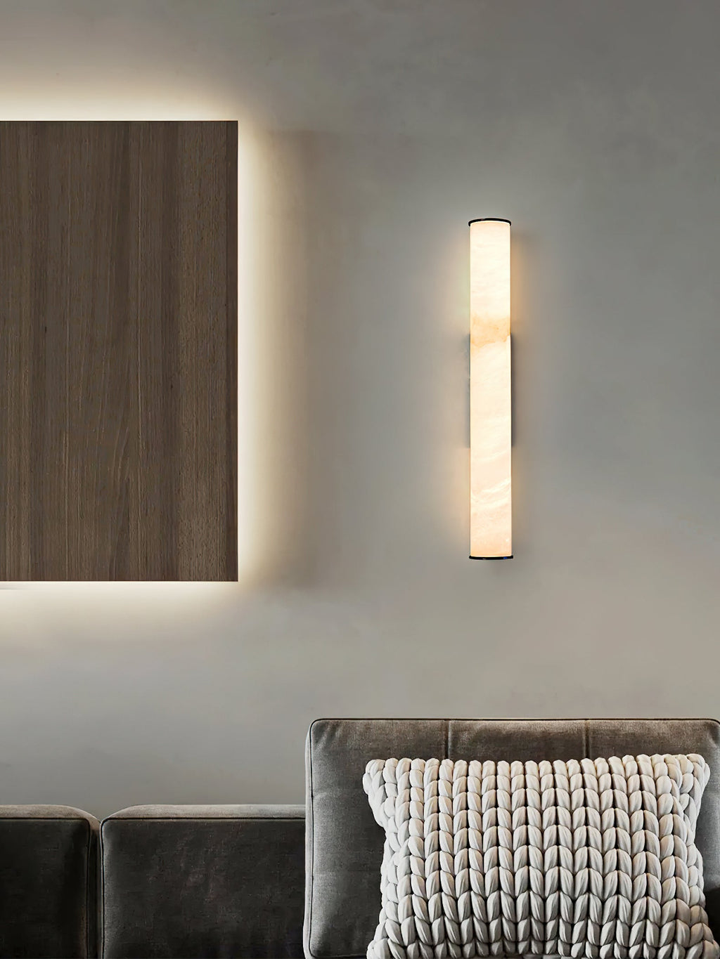 Wall Lamp Brass and Alabaster Integrated LED | Minimalist Modern Style | Natural Stone Pattern Sconce Lighting Fixture