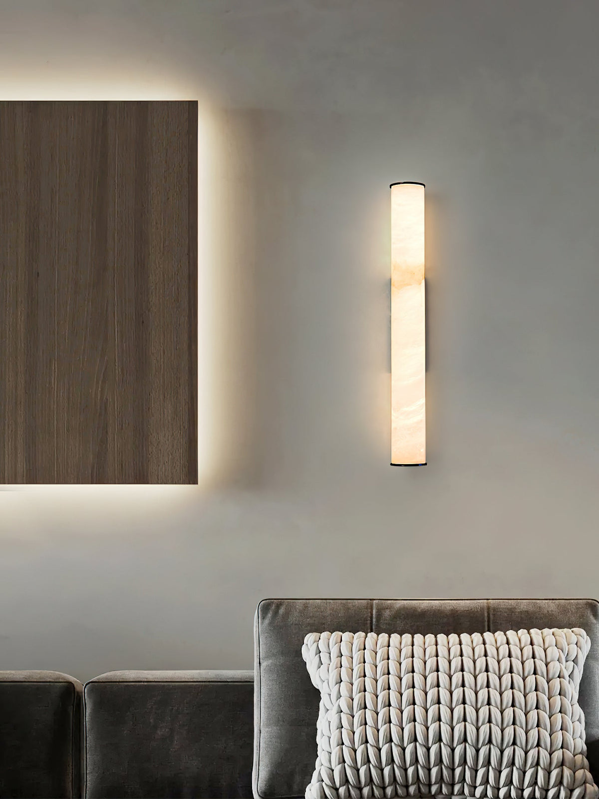 Wall Lamp Brass and Alabaster Integrated LED | Minimalist Modern Style | Natural Stone Pattern Sconce Lighting Fixture