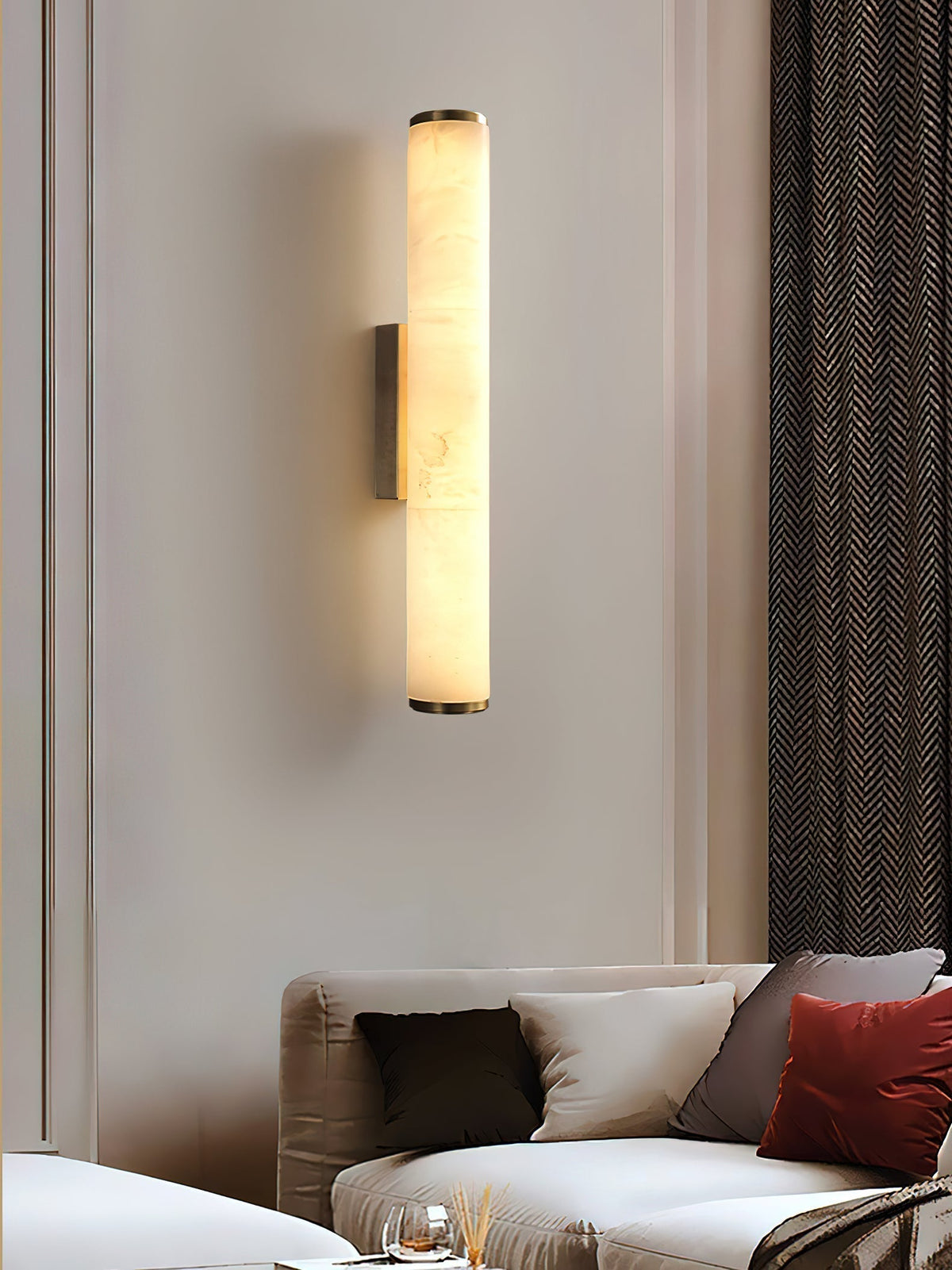 Wall Lamp Brass and Alabaster Integrated LED | Minimalist Modern Style | Natural Stone Pattern Sconce Lighting Fixture
