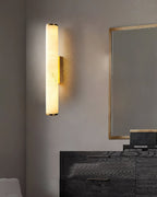Wall Lamp Brass and Alabaster Integrated LED | Minimalist Modern Style | Natural Stone Pattern Sconce Lighting Fixture