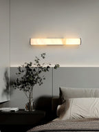 Wall Lamp Brass and Alabaster Integrated LED | Minimalist Modern Style | Natural Stone Pattern Sconce Lighting Fixture