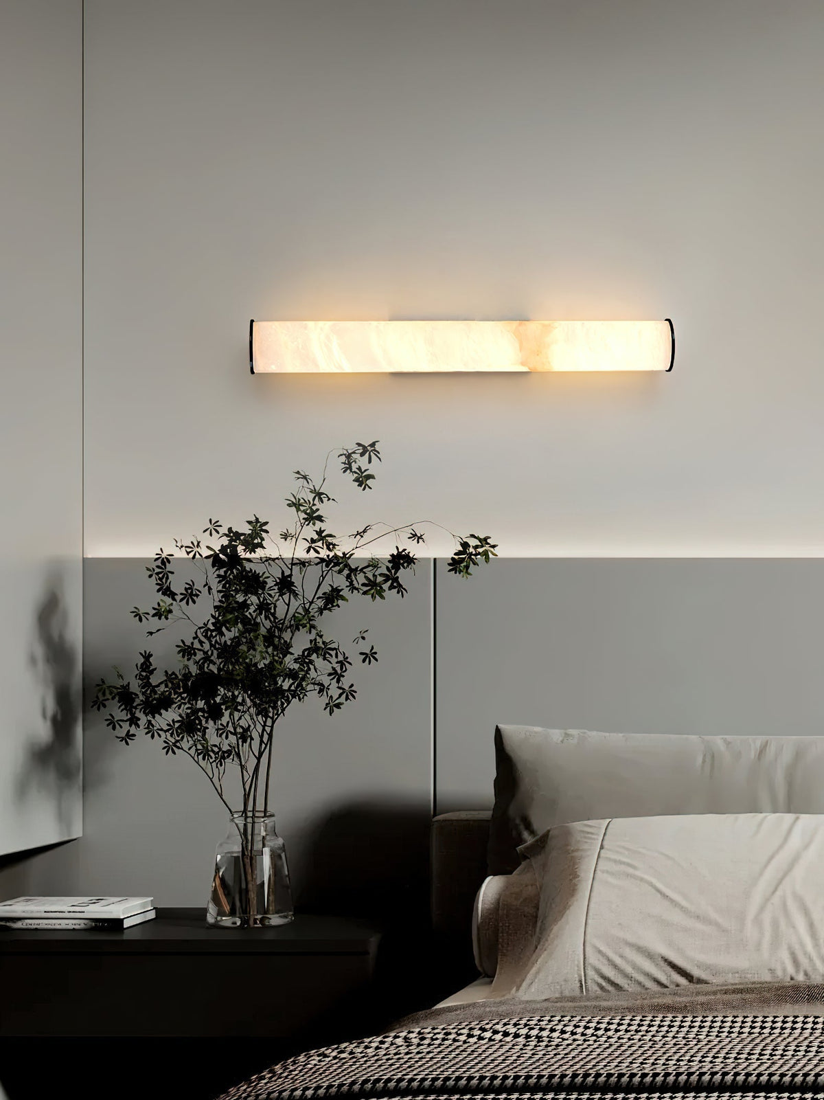 Wall Lamp Brass and Alabaster Integrated LED | Minimalist Modern Style | Natural Stone Pattern Sconce Lighting Fixture