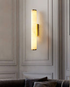 Wall Lamp Brass and Alabaster Integrated LED | Minimalist Modern Style | Natural Stone Pattern Sconce Lighting Fixture