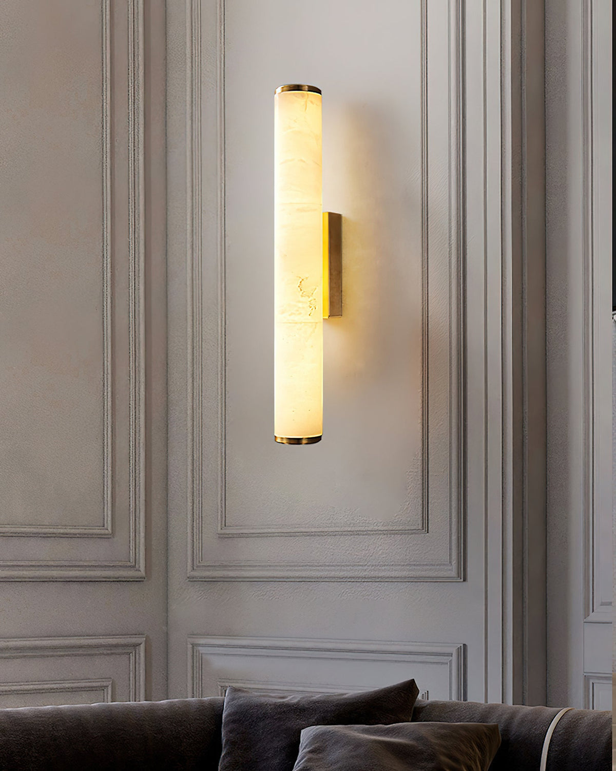 Wall Lamp Brass and Alabaster Integrated LED | Minimalist Modern Style | Natural Stone Pattern Sconce Lighting Fixture