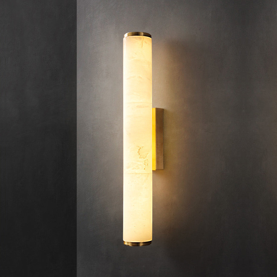 Wall Lamp Brass and Alabaster Integrated LED | Minimalist Modern Style | Natural Stone Pattern Sconce Lighting Fixture