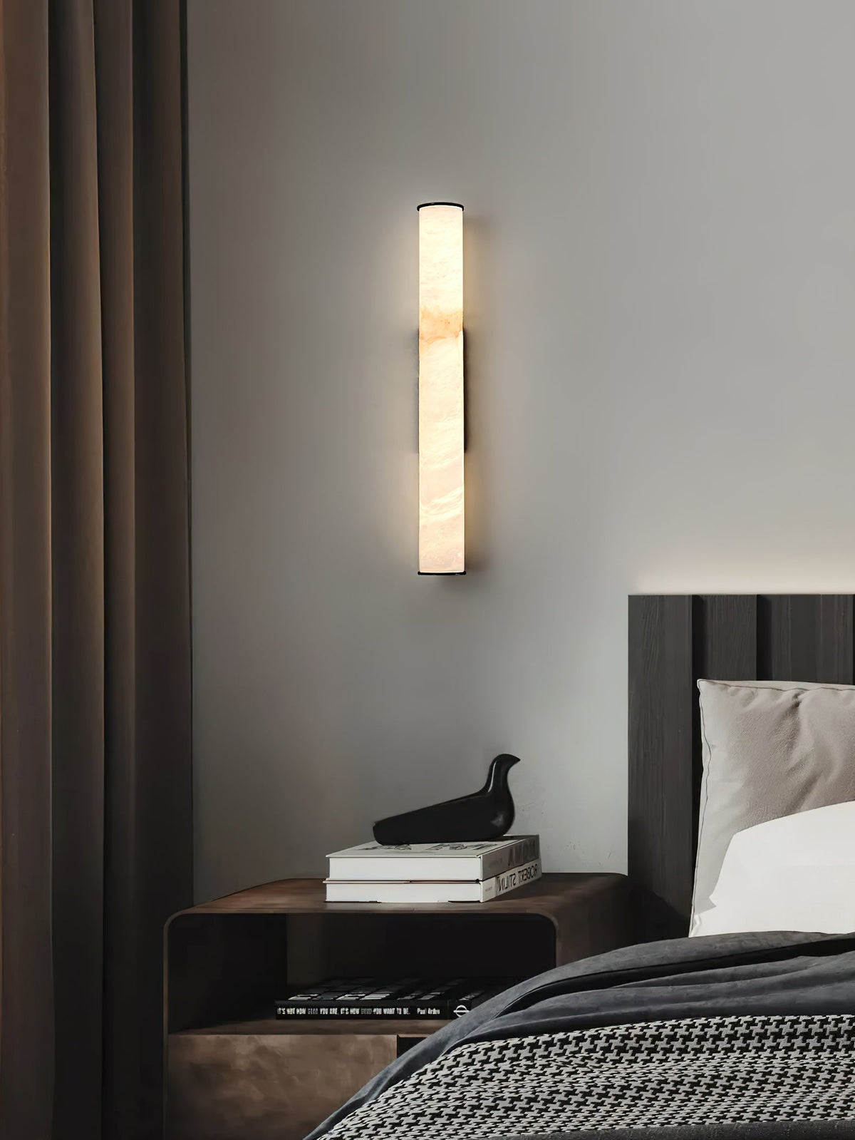 Wall Lamp Brass and Alabaster Integrated LED | Minimalist Modern Style | Natural Stone Pattern Sconce Lighting Fixture
