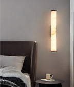 Wall Lamp Brass and Alabaster Integrated LED | Minimalist Modern Style | Natural Stone Pattern Sconce Lighting Fixture