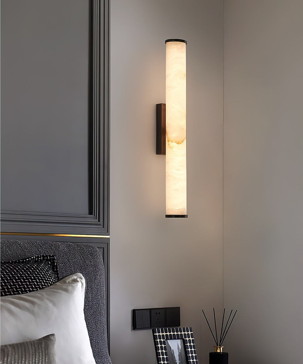 Wall Lamp Brass and Alabaster Integrated LED | Minimalist Modern Style | Natural Stone Pattern Sconce Lighting Fixture