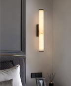 Wall Lamp Brass and Alabaster Integrated LED | Minimalist Modern Style | Natural Stone Pattern Sconce Lighting Fixture
