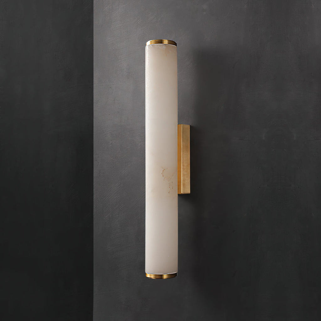 Wall Lamp Brass and Alabaster Integrated LED | Minimalist Modern Style | Natural Stone Pattern Sconce Lighting Fixture