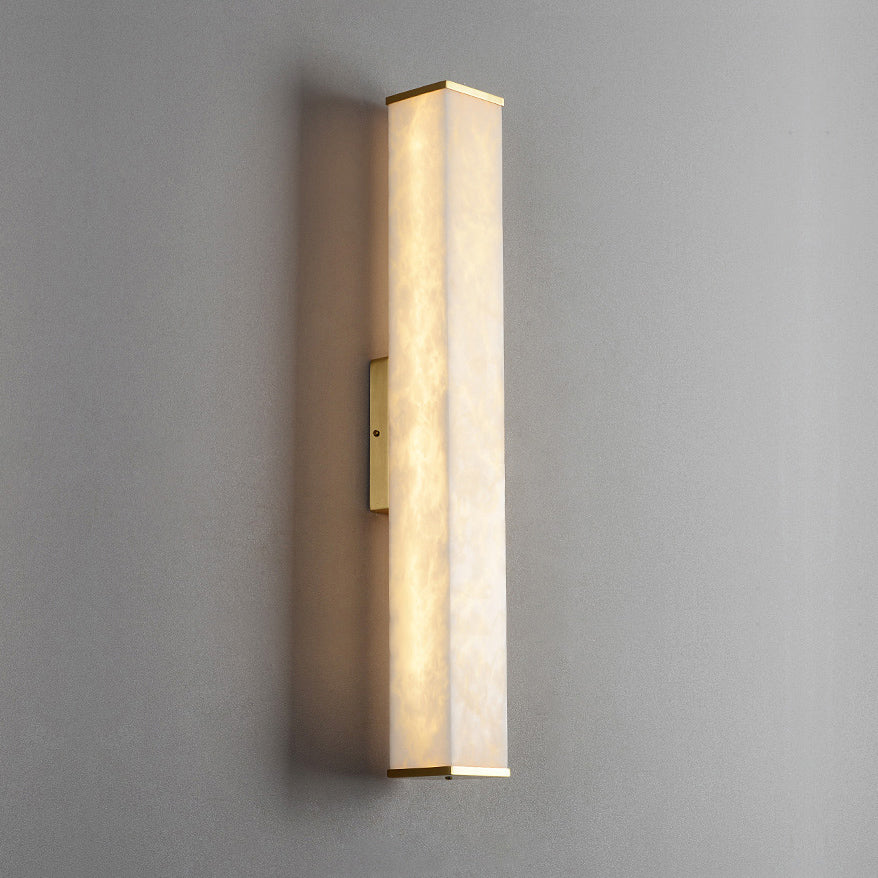 Wall Lamp Brass and Alabaster Integrated LED | Minimalist Modern Style | Natural Stone Pattern Sconce Lighting Fixture