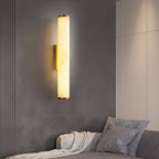 Wall Lamp Brass and Alabaster Integrated LED | Minimalist Modern Style | Natural Stone Pattern Sconce Lighting Fixture