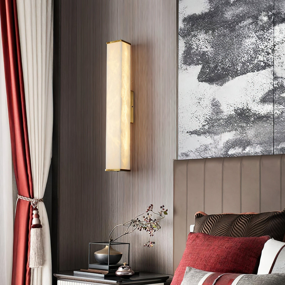 Wall Lamp Brass and Alabaster Integrated LED | Minimalist Modern Style | Natural Stone Pattern Sconce Lighting Fixture