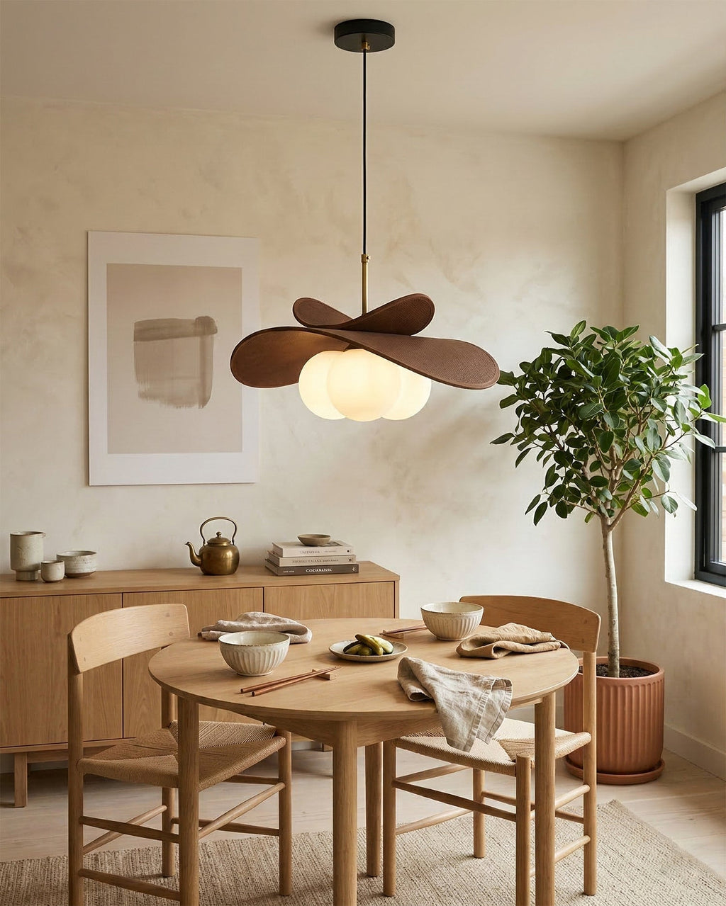 Pendant Light Metal Raffia and Glass | Adjustable 150cm Cord and Sloped Ceiling Compatible Design for Versatile Home Lighting
