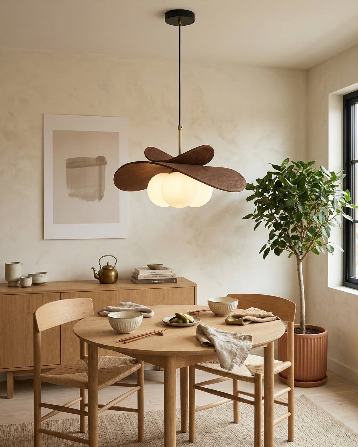 Pendant Light Metal Raffia and Glass | Adjustable 150cm Cord and Sloped Ceiling Compatible Design for Versatile Home Lighting