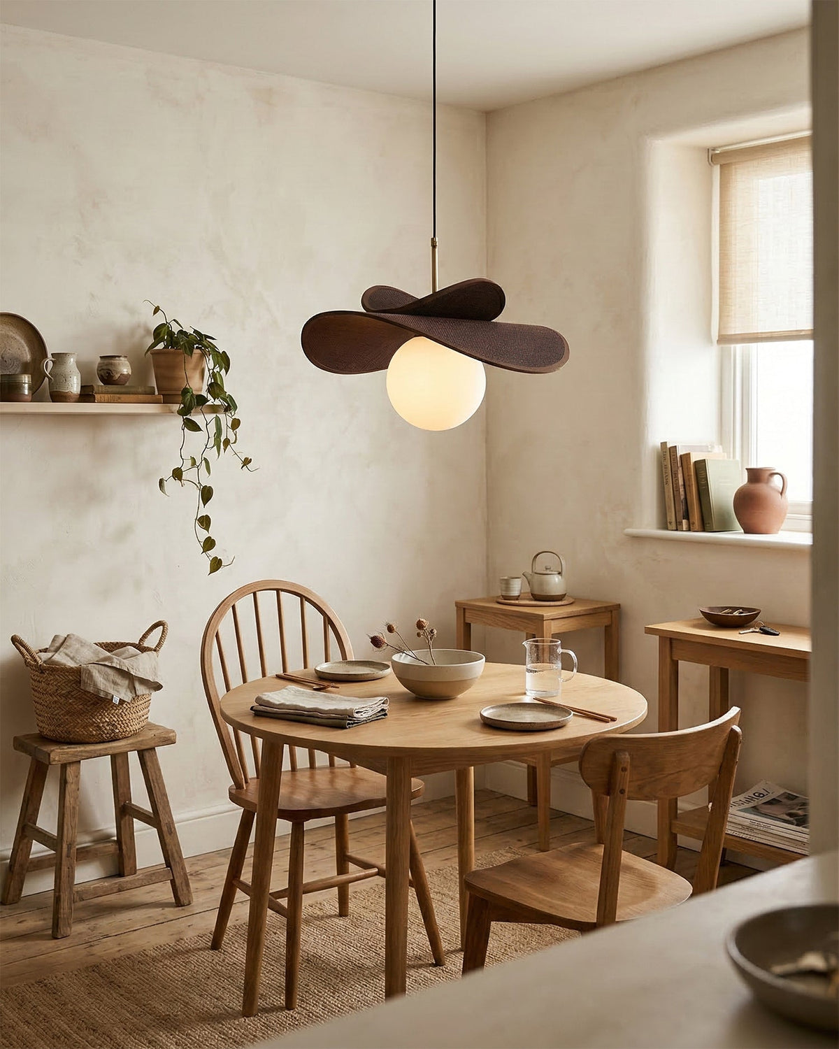 Pendant Light Metal Raffia and Glass | Adjustable 150cm Cord and Sloped Ceiling Compatible Design for Versatile Home Lighting