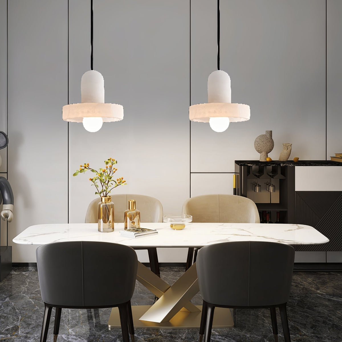 Alabaster Pendant Light | Natural Stone Stacked Design | Adjustable 150cm Cable for Custom Indoor Ceiling Lighting Setup