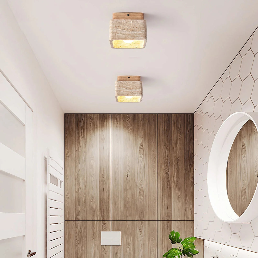 Natural Stone Wood Ceiling Light