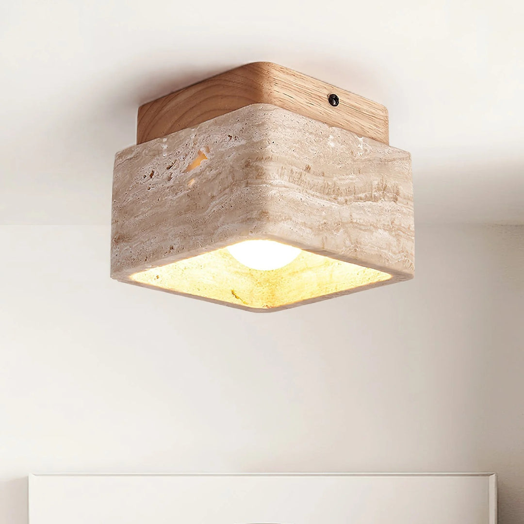 Natural Stone Wood Ceiling Light