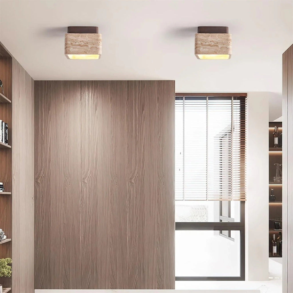 Natural Stone Wood Ceiling Light
