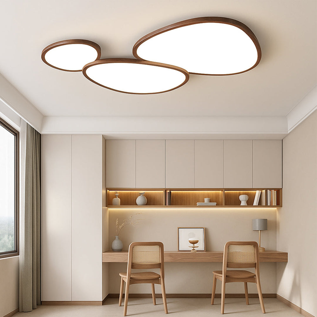 Ultra Slim Dark Wood Ceiling Lamp – Minimalist Natural Panel Design