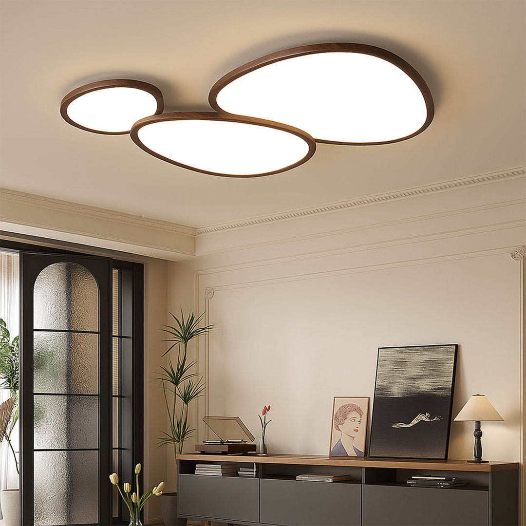 Ultra Slim Dark Wood Ceiling Lamp – Minimalist Natural Panel Design