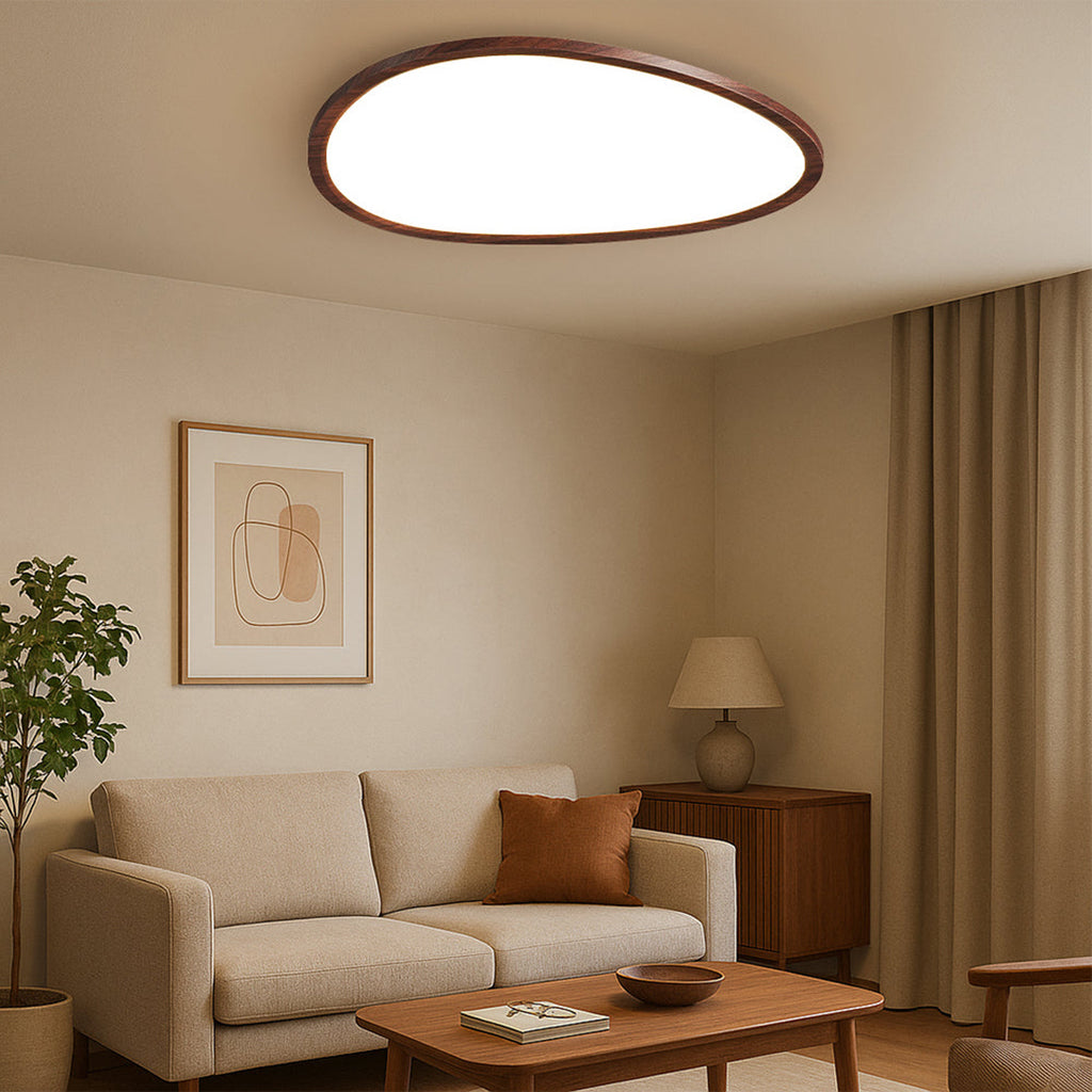 Ultra Slim Dark Wood Ceiling Lamp – Minimalist Natural Panel Design