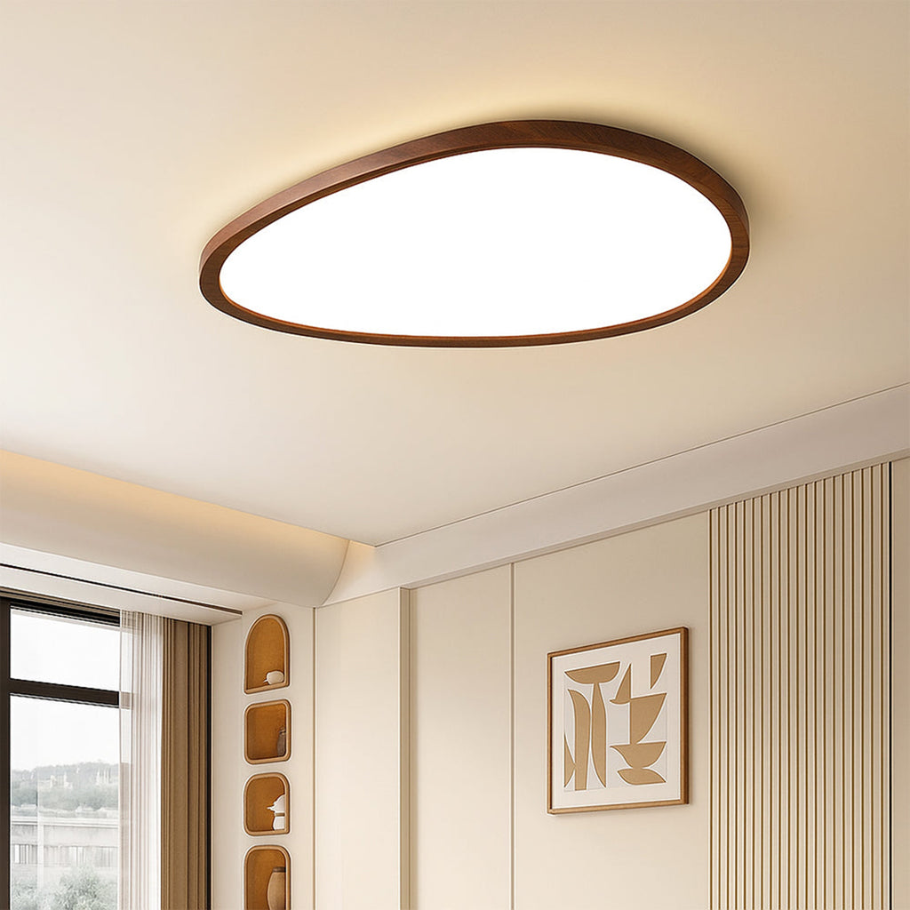 Ultra Slim Dark Wood Ceiling Lamp – Minimalist Natural Panel Design