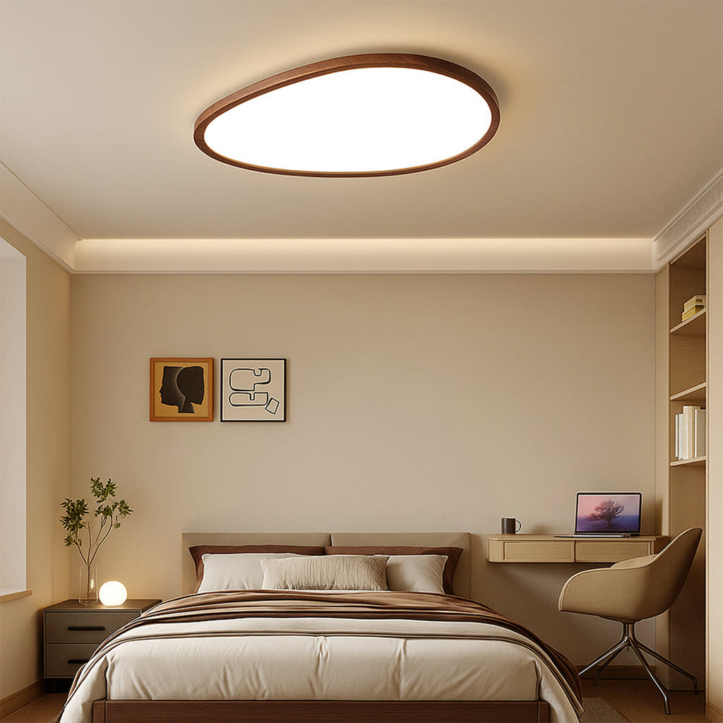 Ultra Slim Dark Wood Ceiling Lamp – Minimalist Natural Panel Design