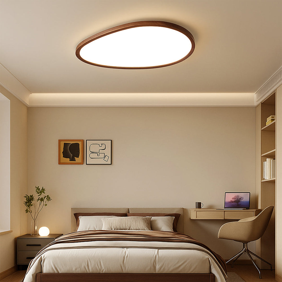 Ultra Slim Dark Wood Ceiling Lamp – Minimalist Natural Panel Design