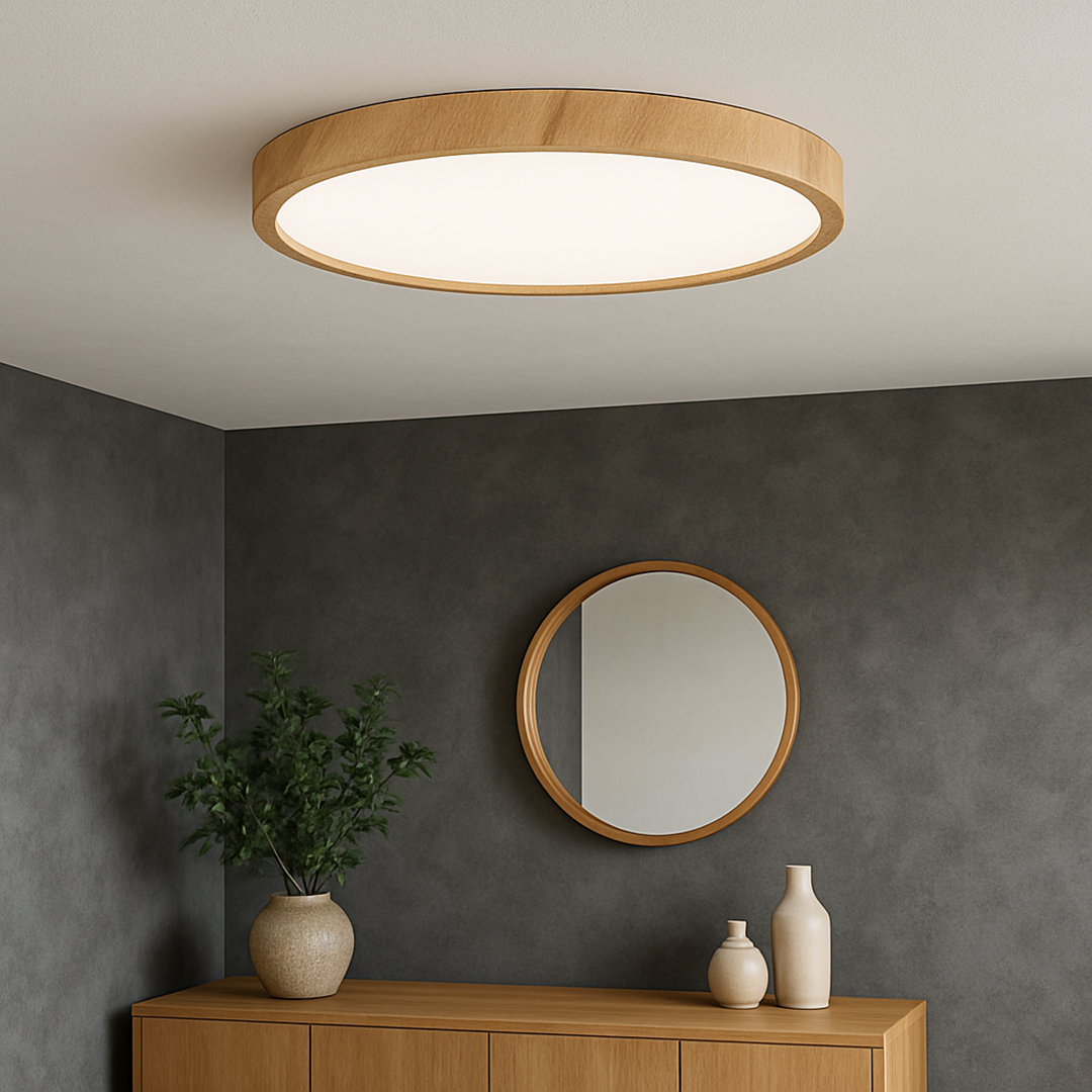 Wood Grain Ceiling Lamp – Round Minimalist Natural Finish Design