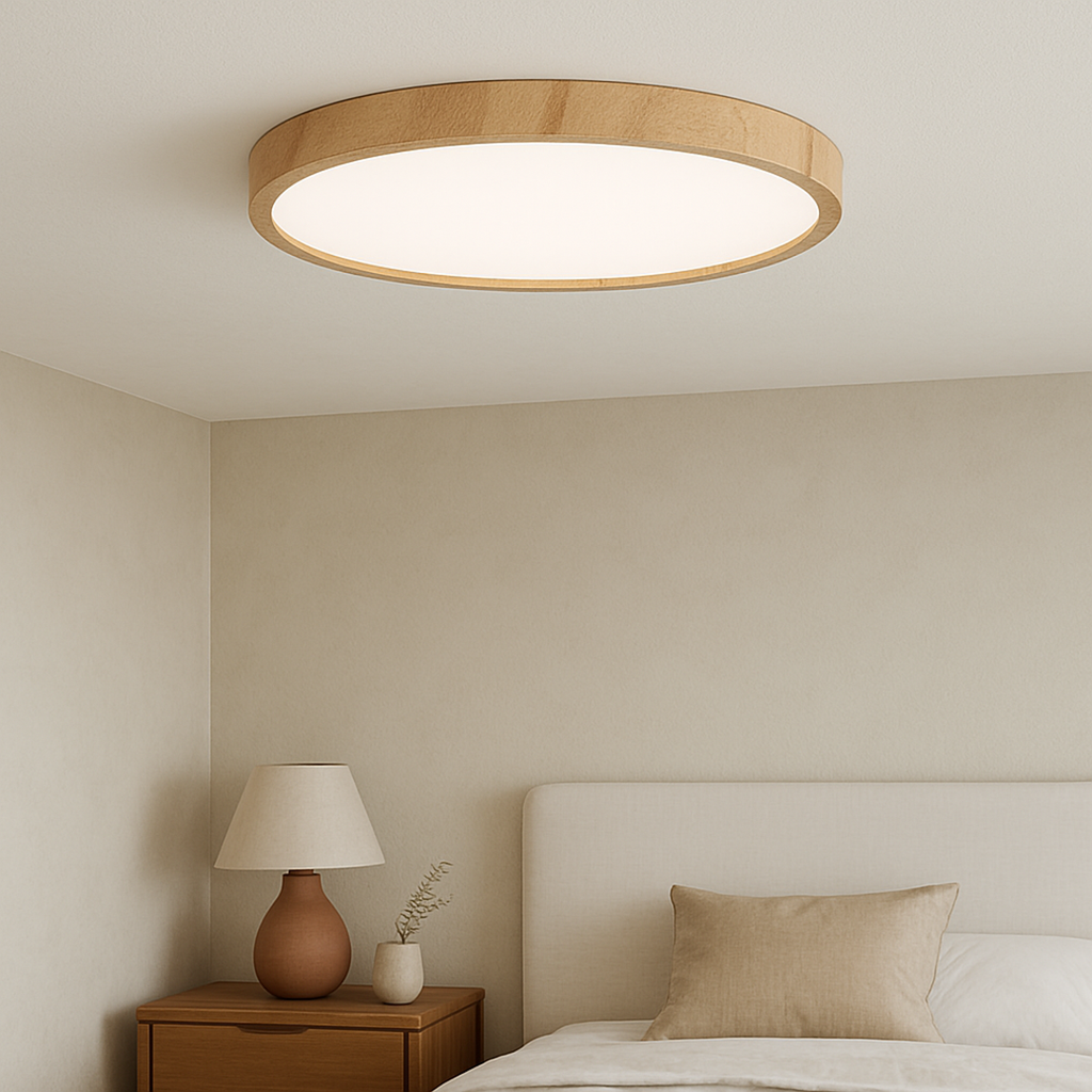 Wood Grain Ceiling Lamp – Round Minimalist Natural Finish Design