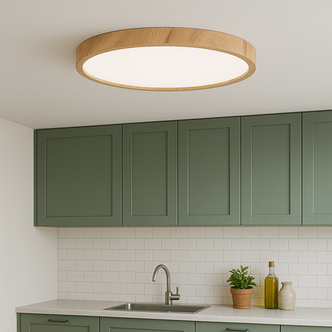 Wood Grain Ceiling Lamp – Round Minimalist Natural Finish Design