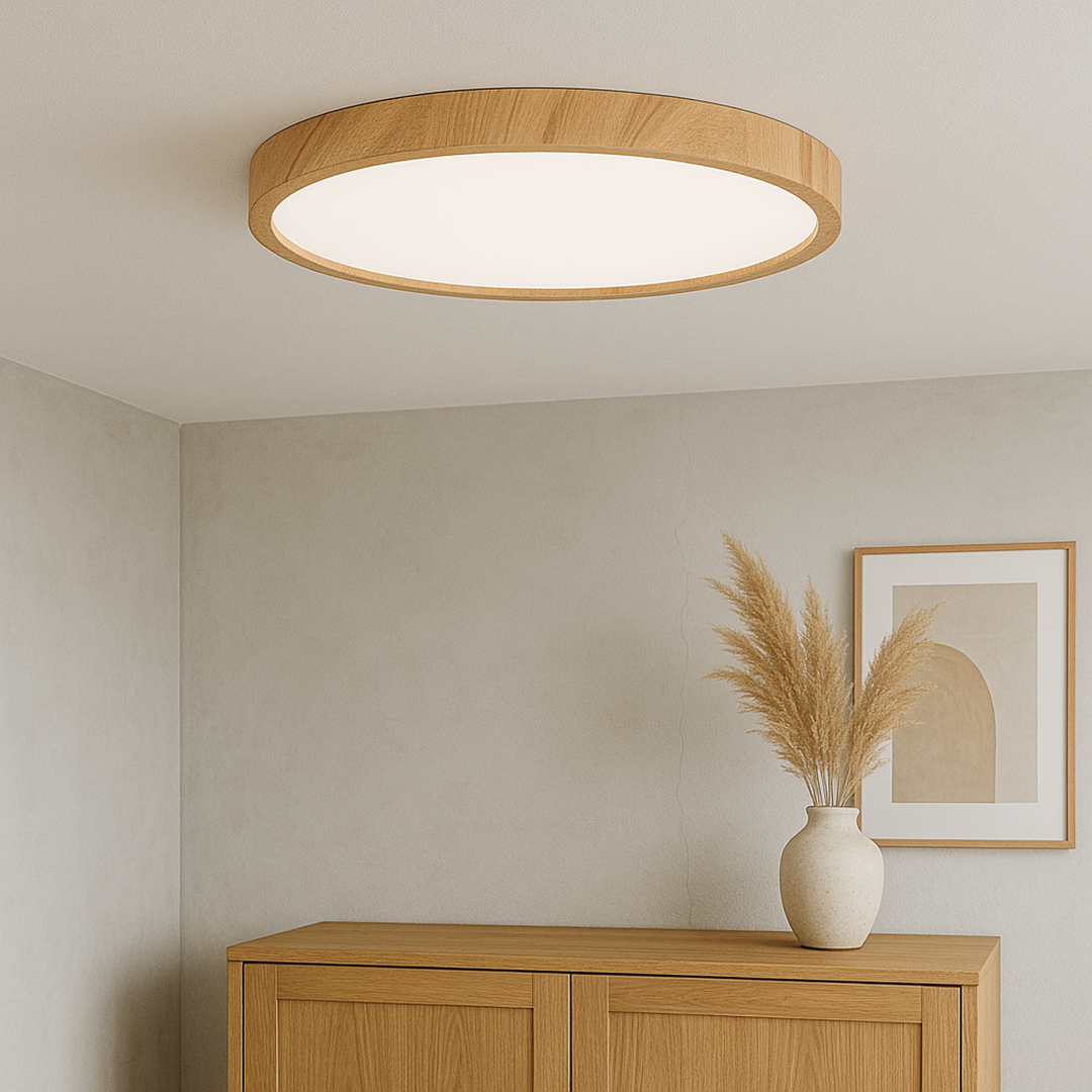 Wood Grain Ceiling Lamp – Round Minimalist Natural Finish Design