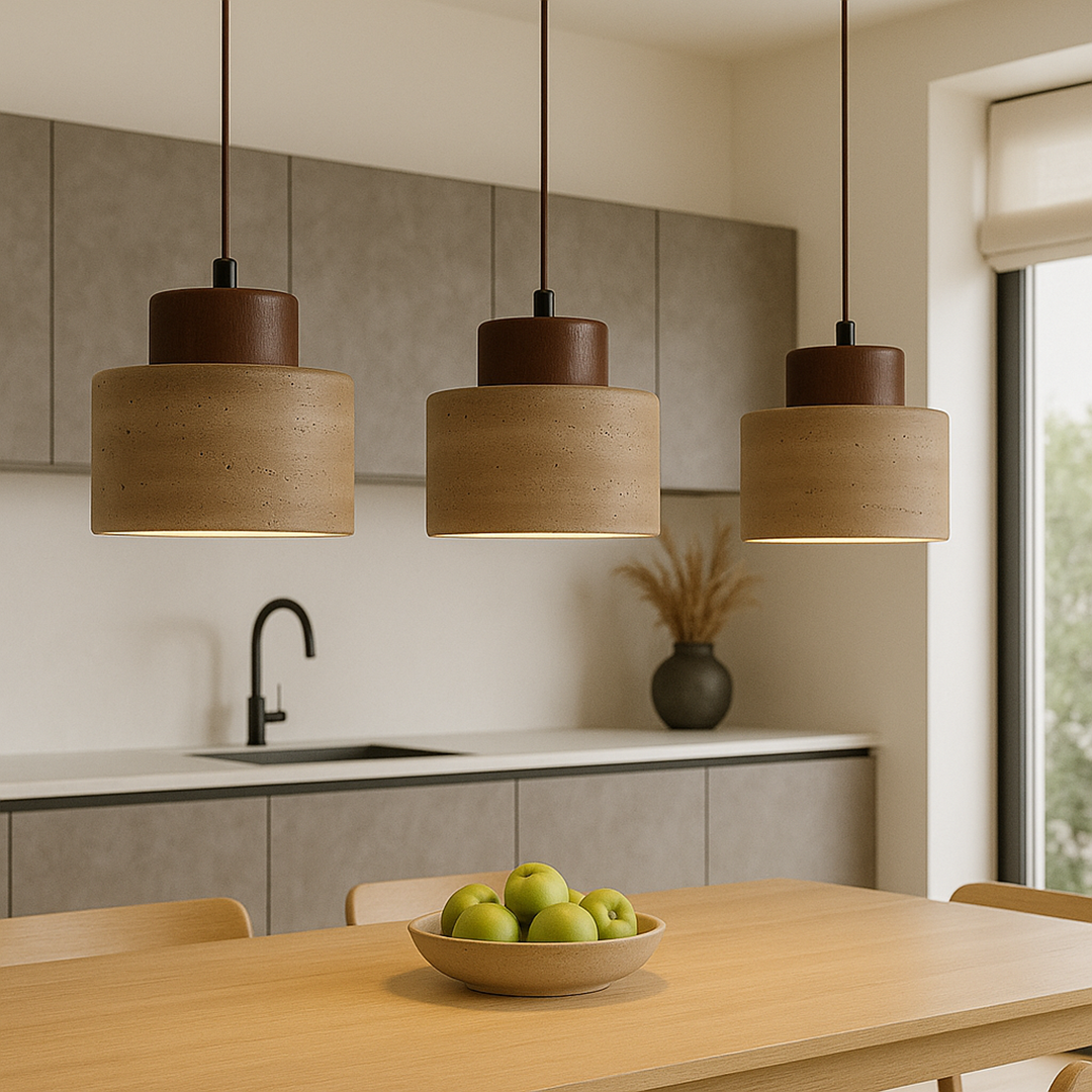 Travertine Stone Pendant Lamp – Cylindrical Natural Texture Minimalist Design