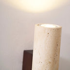 Plug-in Wall Lamp Travertine and Walnut Wood | Natural Mineral Stone Sconce | Easy No-Hardwire Installation for Any Room