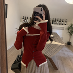 Women's Red Off-Shoulder Knit Sweater – Slim Fit Gothic Y2K Style