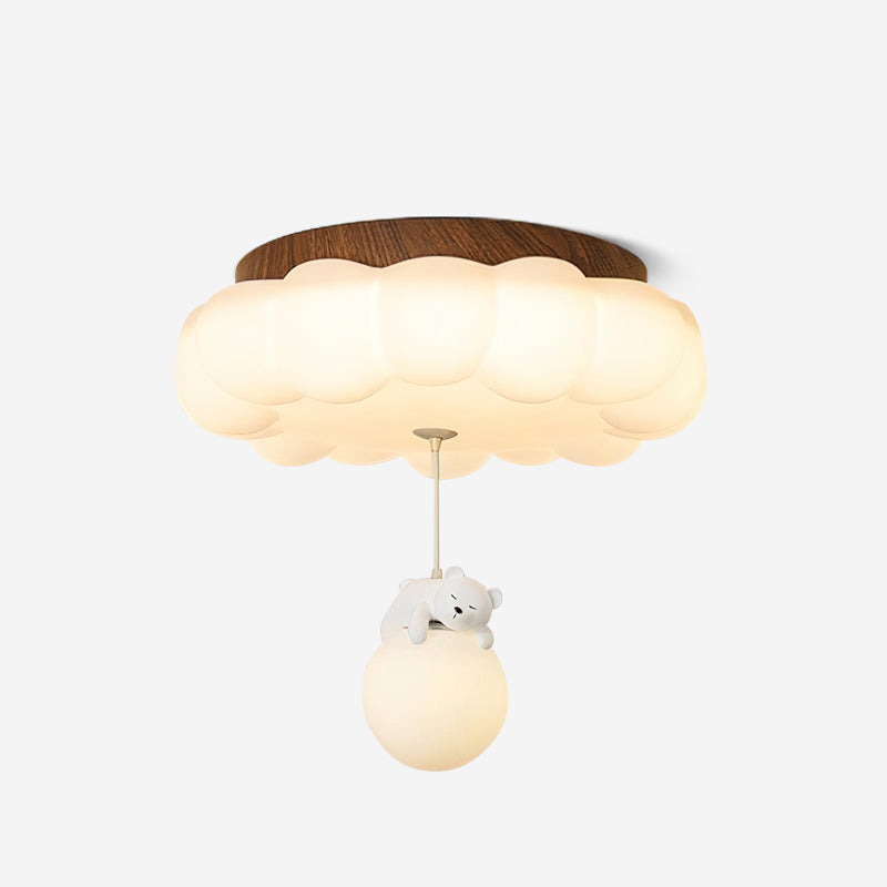 LED Ceiling Light Acrylic and Metal 50cm Diameter | Bear and Cloud Design | Soft Warm White Lighting for Kids Rooms