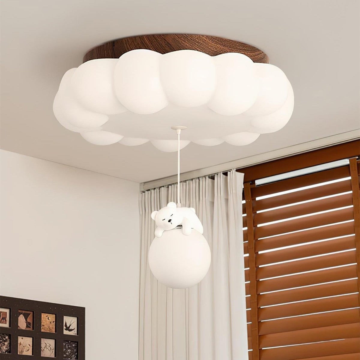 LED Ceiling Light Acrylic and Metal 50cm Diameter | Bear and Cloud Design | Soft Warm White Lighting for Kids Rooms