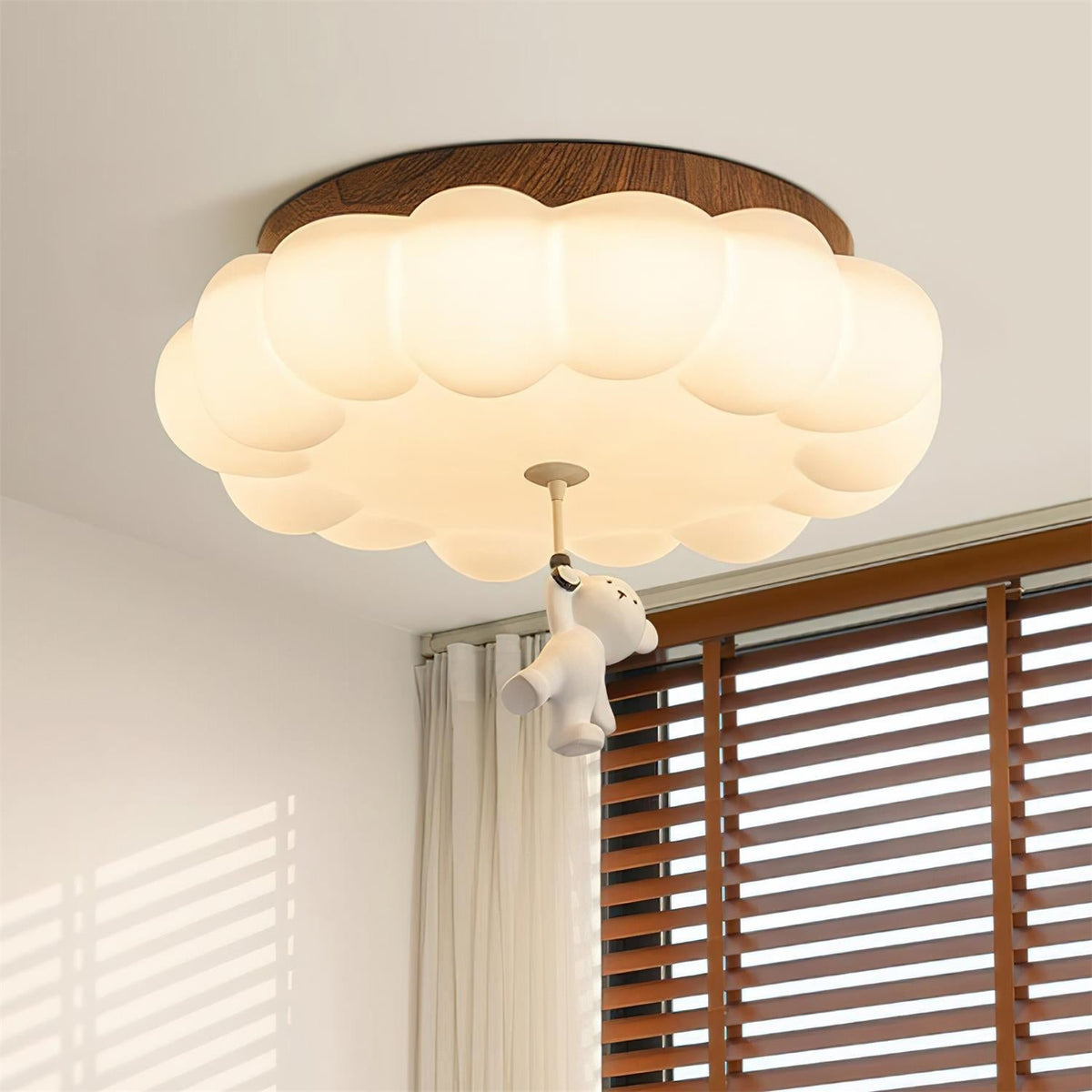 LED Ceiling Light Acrylic and Metal 50cm Diameter | Bear and Cloud Design | Soft Warm White Lighting for Kids Rooms