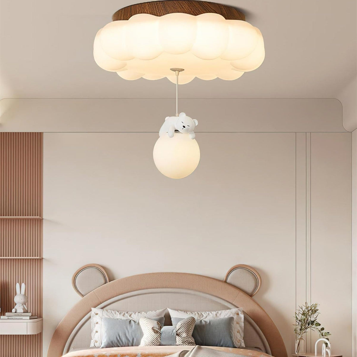 LED Ceiling Light Acrylic and Metal 50cm Diameter | Bear and Cloud Design | Soft Warm White Lighting for Kids Rooms