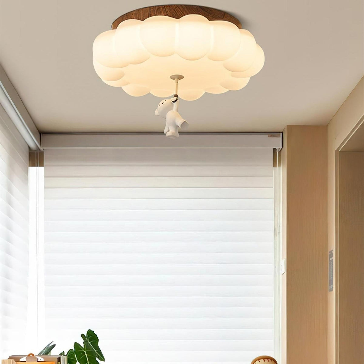 LED Ceiling Light Acrylic and Metal 50cm Diameter | Bear and Cloud Design | Soft Warm White Lighting for Kids Rooms